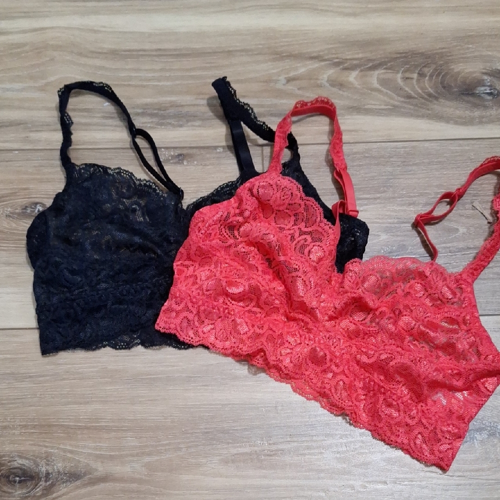 Quince Stretch Lace Sweetheart Bralette (2-pack) Black/Ruby M